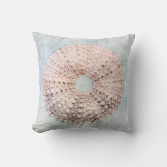 Sea Urchin Distressed Coastal Blue Cream Cushion (Front)