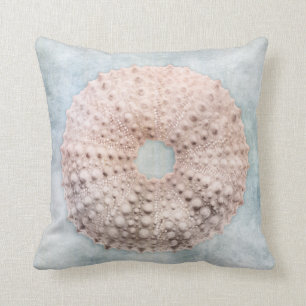 Sea Urchin Distressed Coastal Blue Cream Cushion