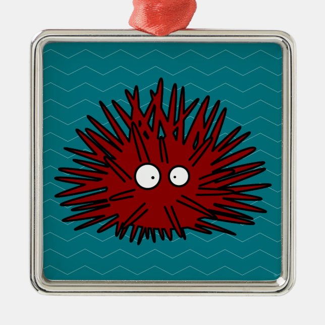 Sea Urchin Uni Spiny Red Hedgehog Ocean Metal Ornament (Front)