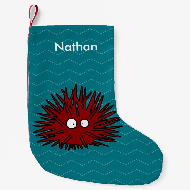 Sea Urchin Uni Spiny Red Hedgehog Ocean Small Christmas Stocking (Front)