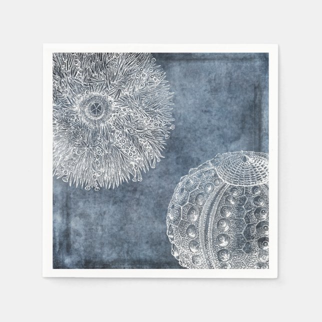 Sea Urchin Watercolor Ocean Navy Blue White Napkin (Front)