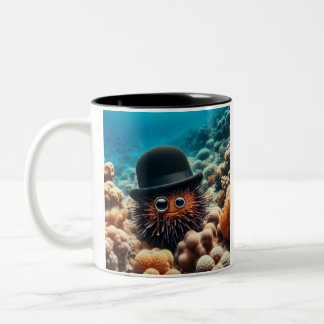 Sea urchin with hat and monocle Two-Tone coffee mug