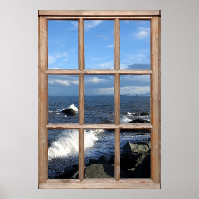 Sea View from a Window with Breaking Waves Poster (Front)