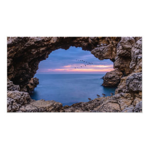 Sea View From Rocky Cave Opening At Twilight Photo Print