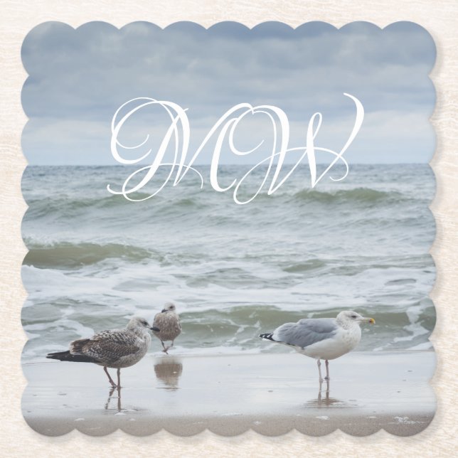 Sea view : waves and seagulls paper coaster (Front)