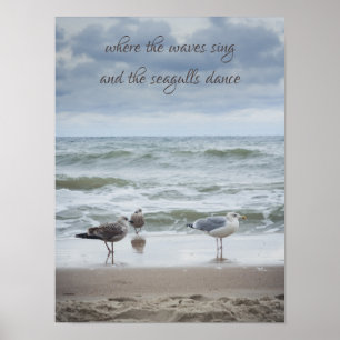 Sea view : waves and seagulls poster