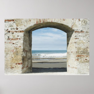 Sea viewed from an archway poster