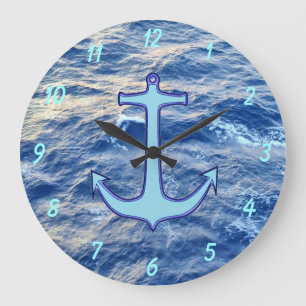 Sea Water Anchor Blue Large Clock