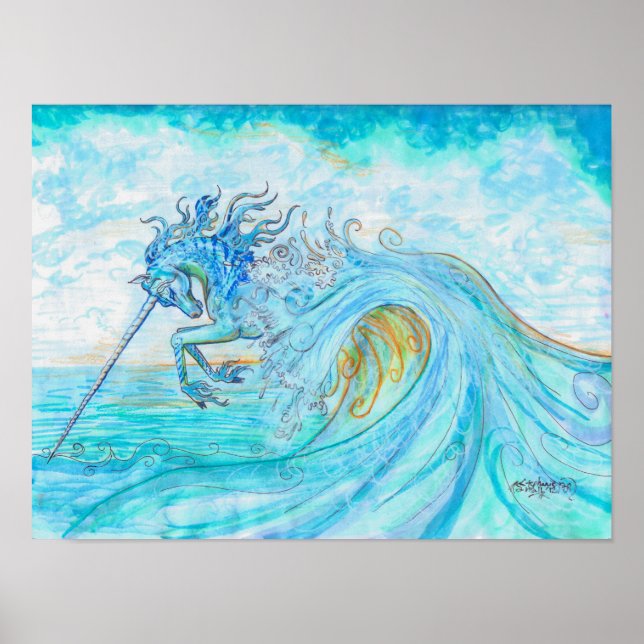 Sea Water Ocean Unicorn Leaping Long Horn Poster (Front)