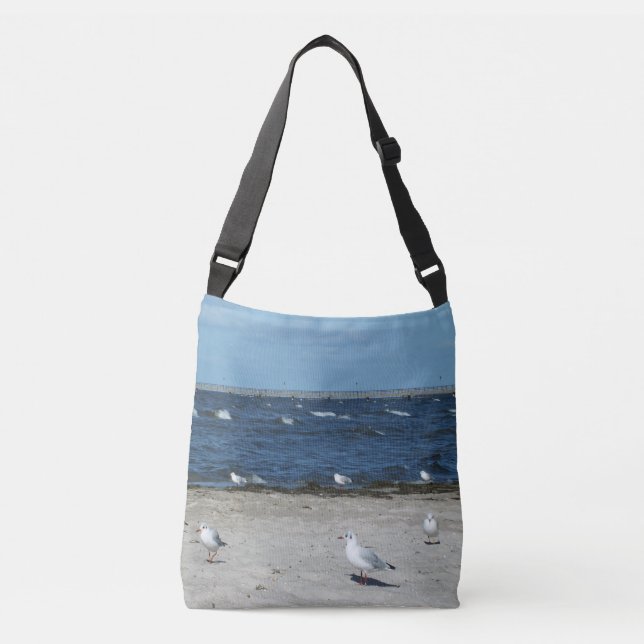 sea, water, seagull, bird, travel, blue, sky, crossbody bag (Front)