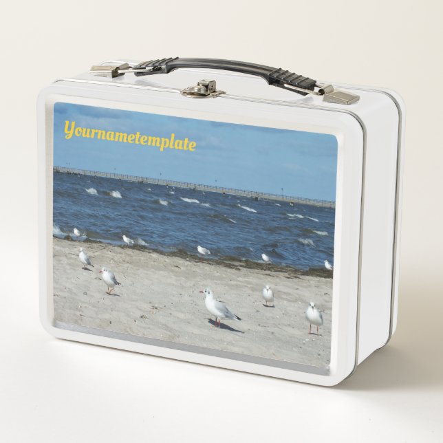 sea, water, seagull, bird, travel, blue, sky, metal lunch box (Front)