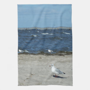 sea, water, seagull, bird, travel, blue, sky, tea towel