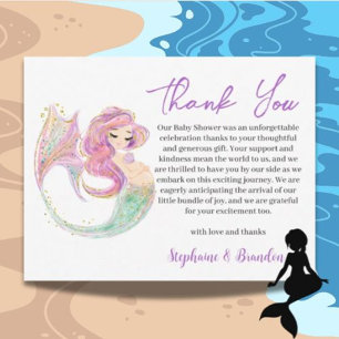 Sea Watercolor Mermaid Party Baby Shower Thank You Card