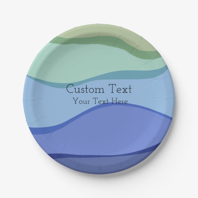 Sea Wave Ocean Design Custom Text Paper Plate (Front)