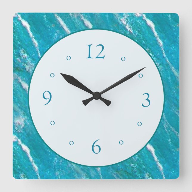 Sea Wave Pattern Blue Green with Plain White Face Square Wall Clock (Front)
