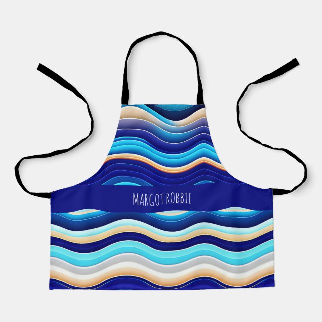 Sea Wave Soft Watercolor Abstract Pattern Apron (Front)