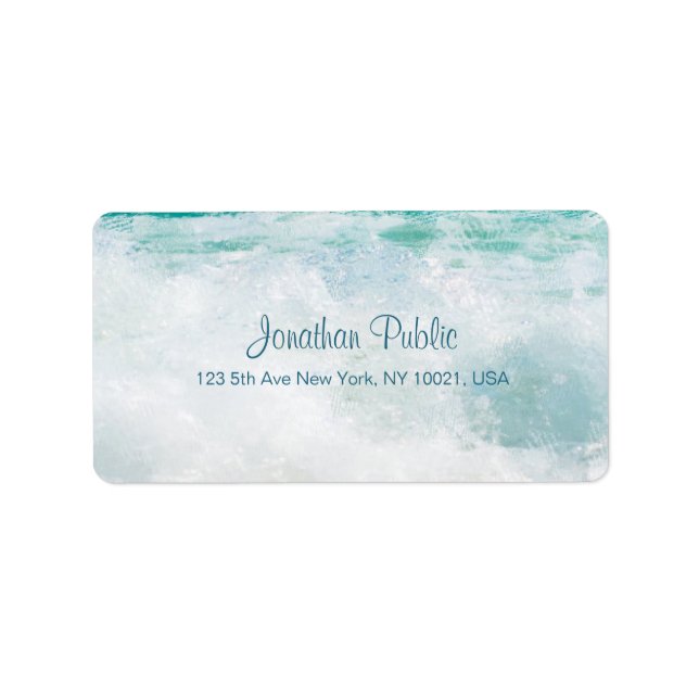Sea Waves Handwritten Script Text Elegant Address Label (Front)