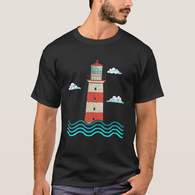 Sea Waves Ocean Nautical Lighthouse T-Shirt (Front)