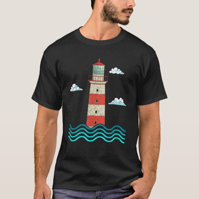 Sea Waves Ocean Nautical Lighthouse T-Shirt (Front)
