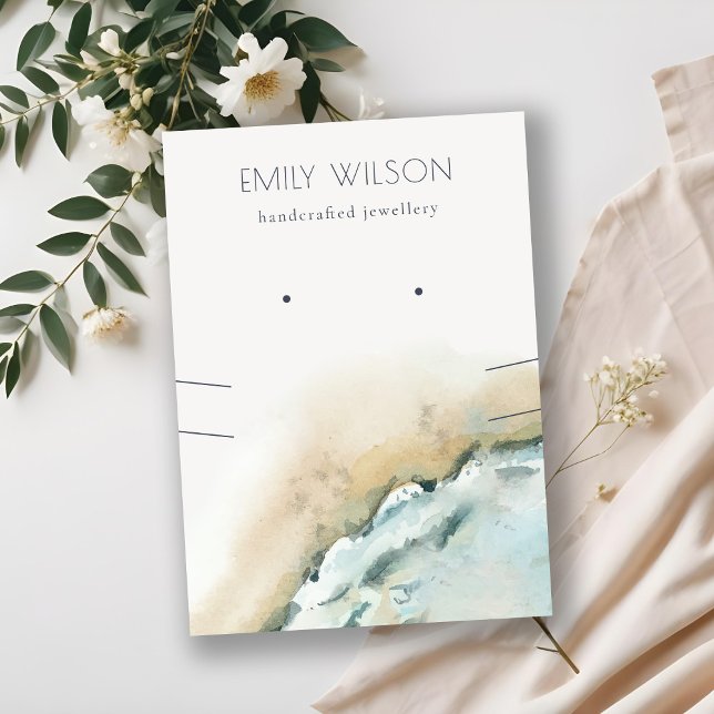 Sea Waves Sand Beach Earring Necklace Display Business Card (Creator Uploaded)