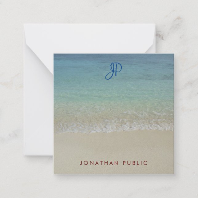 Sea Waves Sand Handwritten Monogram Template (Front)