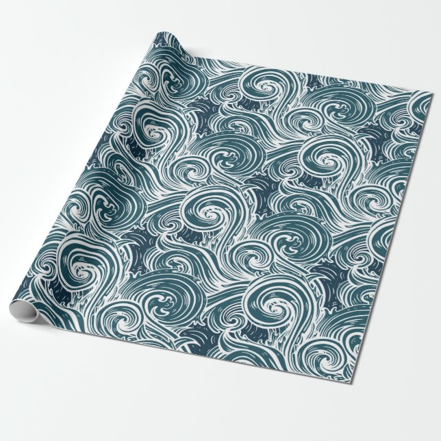 Sea waves seamless pattern wrapping paper (Unrolled)