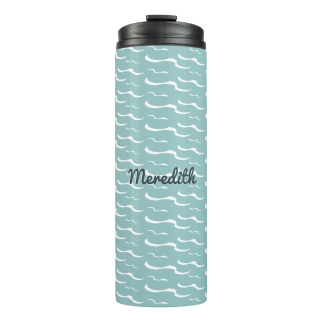 Sea Waves Summer Ocean Cool Aqua Custom Name Thermal Tumbler (Front)