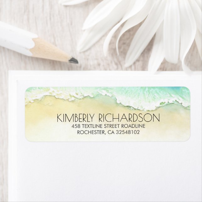 Sea Waves Tropical Beach Wedding Return Address Label (Insitu)
