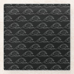 Sea Waves White Contour Surfing Artistic Summer Glass Coaster