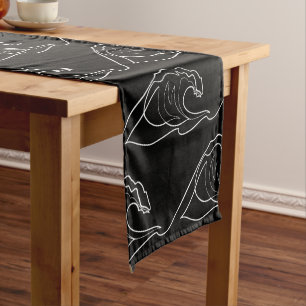 Sea Waves White Contour Surfing Artistic Summer Short Table Runner