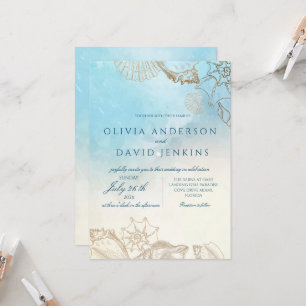 Sea Wedding Summer Blue Ocean Beach Wedding Invitation