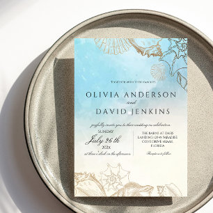 Sea Wedding Summer Blue Ocean Beach Wedding Invitation