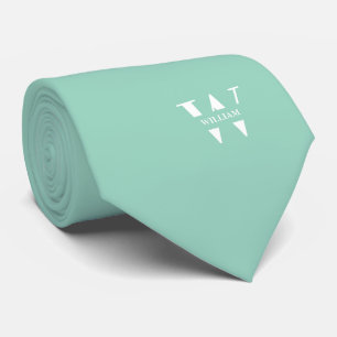 Sea White Colour Elegant Monogram + Name Tie