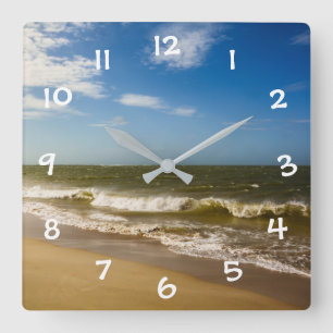 Sea with blue sky - square wall clock