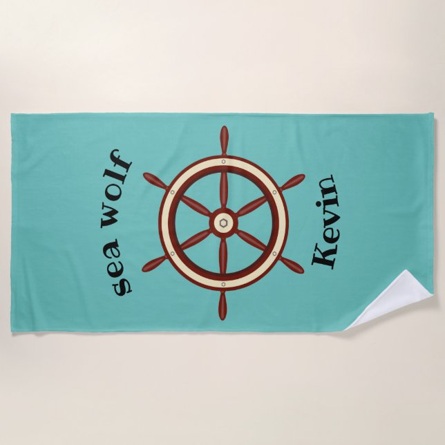 "SEA WOLF" ,steering wheel, personalised Beach Towel (Front)