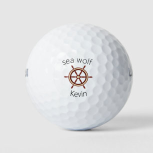 "SEA WOLF" ,steering wheel, personalised Golf Balls