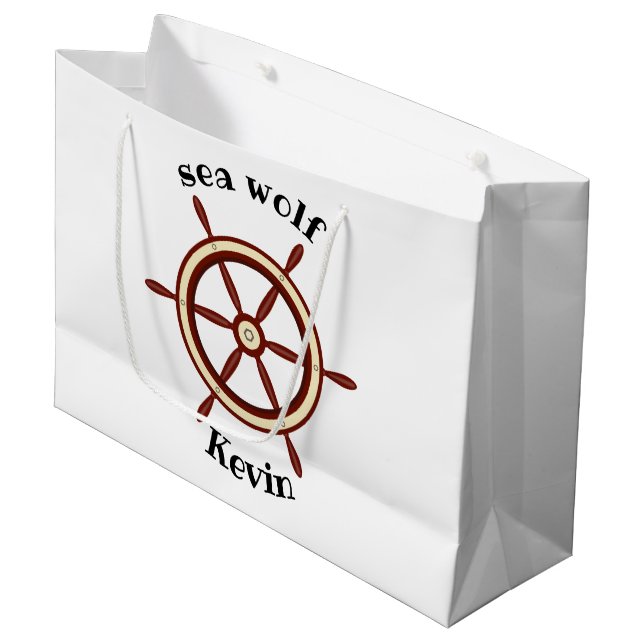 "SEA WOLF" ,steering wheel, personalised Large Gift Bag (Front Angled)