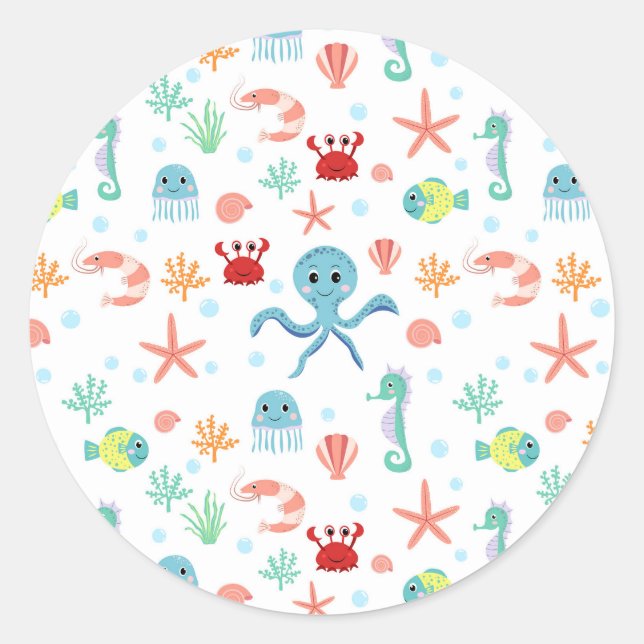 Sea World pattern Classic Round Sticker (Front)