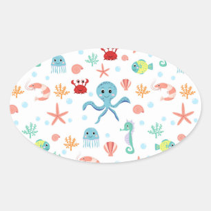 Sea World pattern Oval Sticker