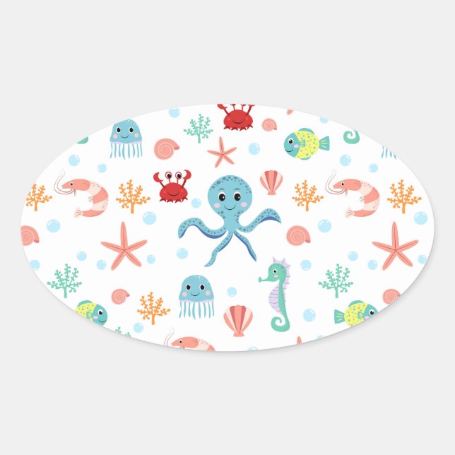 Sea World pattern Oval Sticker (Front)