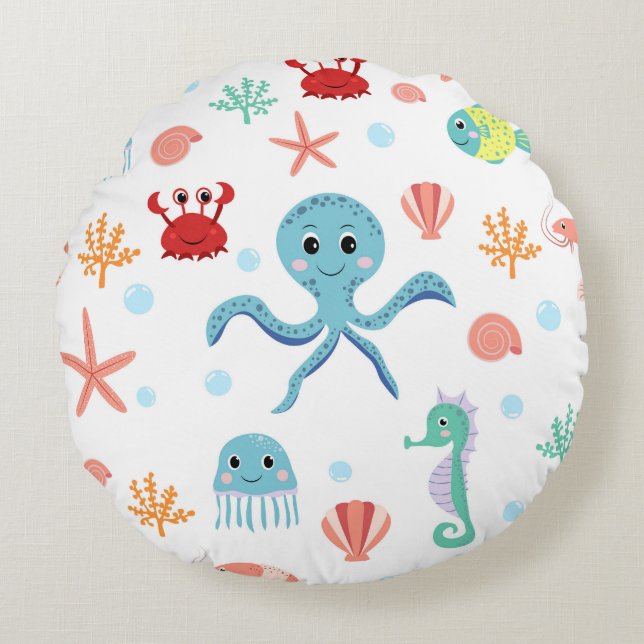 Sea World pattern Round Cushion (Front)