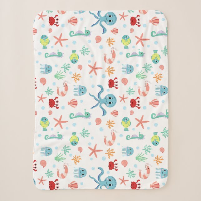 Sea World pattern Sherpa Blanket (Front)