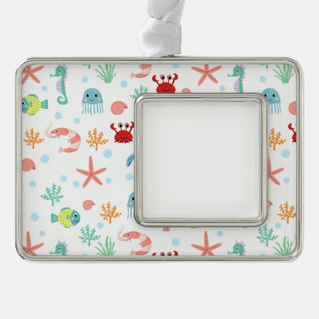 Sea World pattern Silver Plated Framed Ornament (Front)