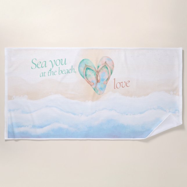 Sea You at the Beach Coastal Love Towel (Front)
