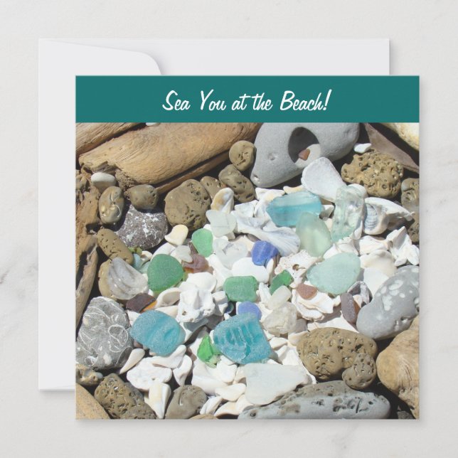 Sea You at the Beach! Invitations! Coastal Fossils Invitation (Front)