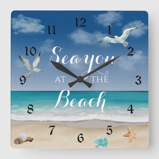 Sea You At The Beach Ocean Scene Large Clock (Front)