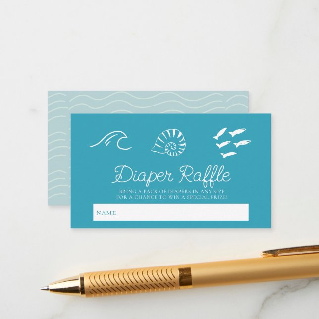 Sea You Soon Baby Blue Diaper Raffle Ticket Enclosure Card (Front/Back In Situ)