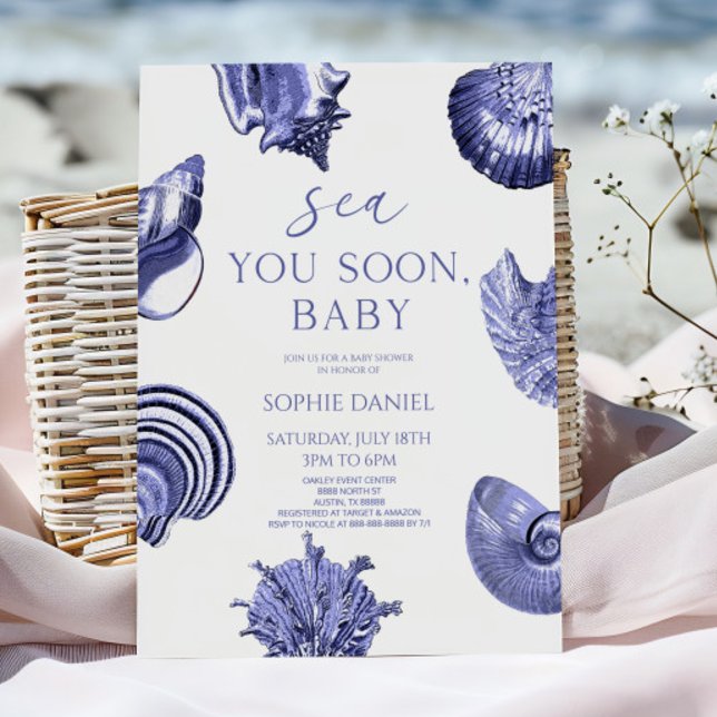 Sea You Soon, Baby Blue Seashells Baby Shower Invitation (Creator Uploaded)
