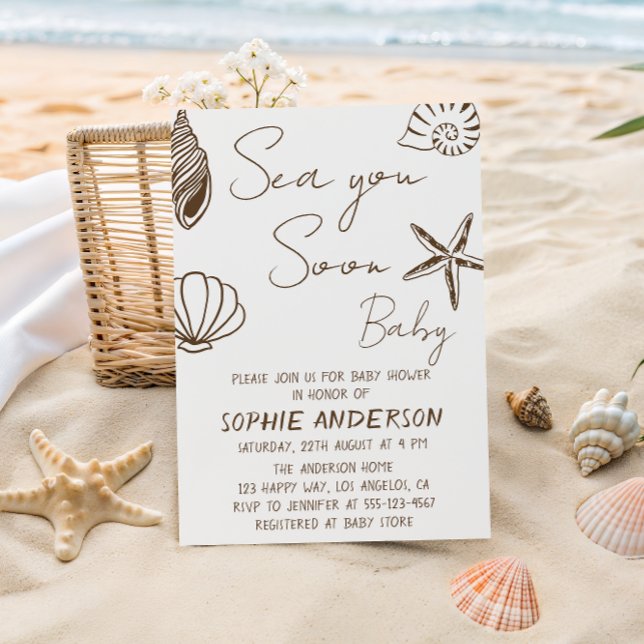 Sea You Soon Baby Boho Coastal Baby Shower  Invitation (Creator Uploaded)