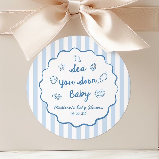 Sea You Soon Baby Coastal Baby Shower Classic Round Sticker (Creator Uploaded)